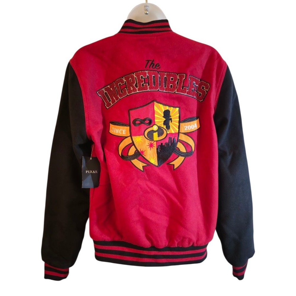 Disney Pixar The Incredibles Dash Red Black Varsity Jacket Unisex Size XS NWOT